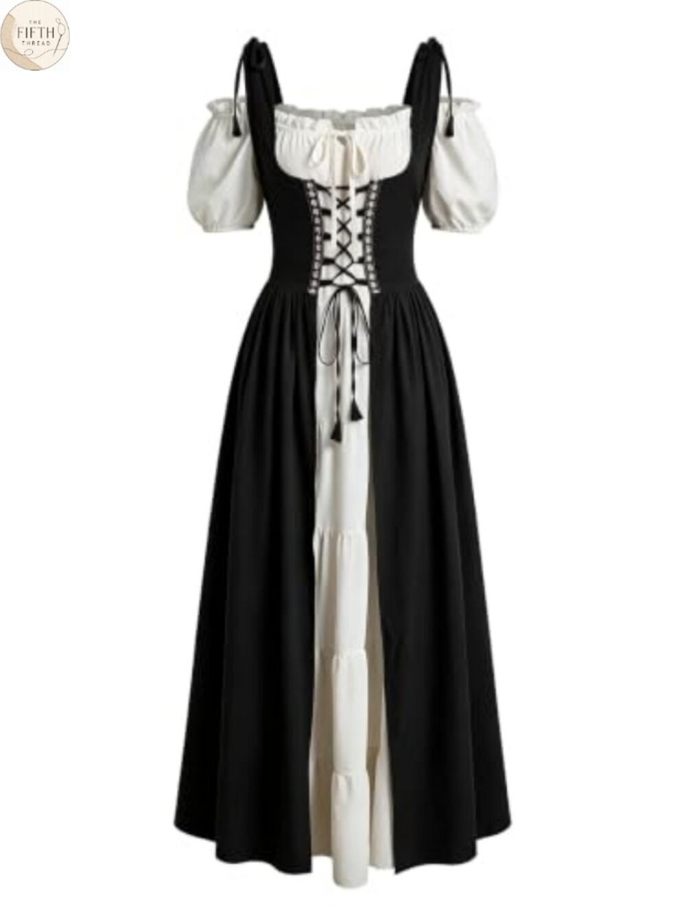 Polyester Renaissance Medieval Dress w/ Chemise Overdress Lace-Up Cosplay